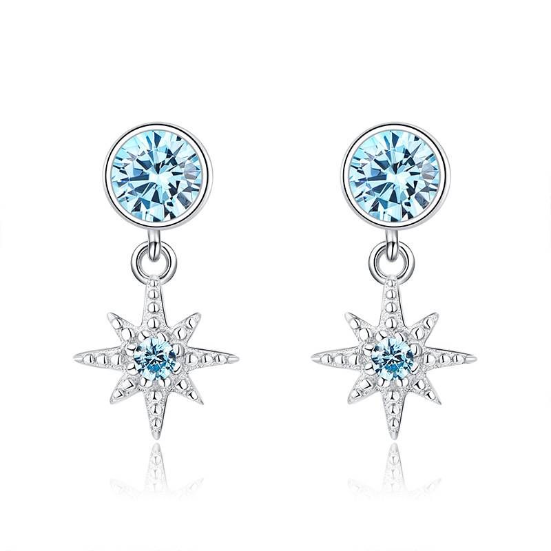 Polaris earrings sterling silver earrings for women eight pointed star sea blue zircon earrings_ipsvogv.com