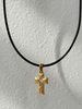 Spot INS Gold Plated Titanium Steel Retro Black Leather Rope Cross Necklace_ipsvogv.com
