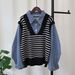 Women's Clothing Contrast color striped stitching denim sweater tops autumn and winter new Korean loose casual sweater pullover for women_ipsvogv.com