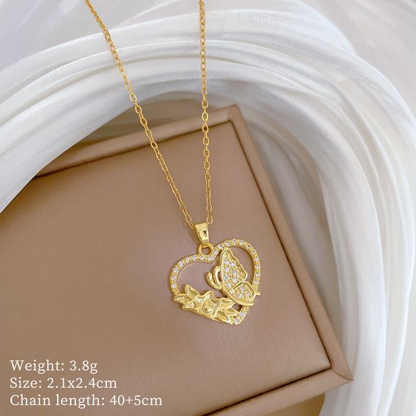 】 Love 【 Butterfly Light Luxury Charm Gorgeous Full Diamond Necklace Women's Versatile Clavicle Titanium Steel Chain 【 】_ipsvogv.com