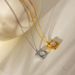 Square Cat's Eye Stone Pendant Necklace - Gold Plated Stainless Steel Clavicle Chain_ipsvogv.com