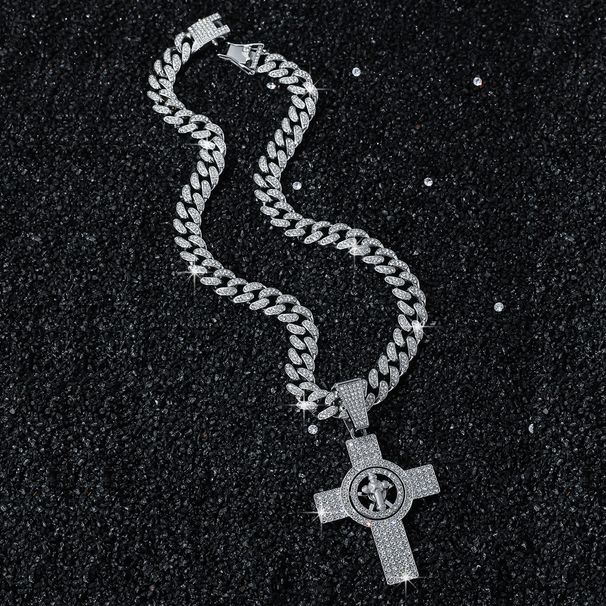 New Personalized Men's Full Diamond Chain Hip Hop Style Rotating Cross Pendant Necklace_ipsvogv.com