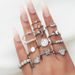 Hot Selling Rose Sparkling Diamond Pearl Crescent Fatima's Hand Drop Oil Eagle 13 Piece Set Joint Ring_ipsvogv.com
