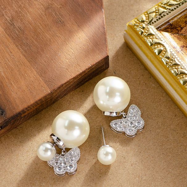 High Version Fashionable Small Diamond Butterfly Pendant, Pearl Earrings, Female Minimalist Temperament, High-end Silver_ipsvogv.com