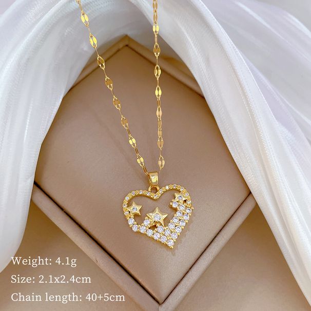 【 Titanium Steel 】 Love Pentagram Light Luxury Temperament Gorgeous Full Diamond Necklace Women's Versatile Collarbone_ipsvogv.com