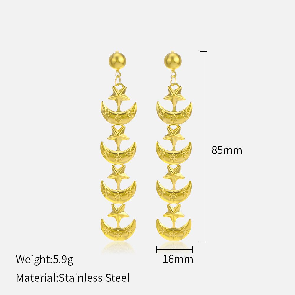 Women’s Jewelry Set Fashion Star Moon Stainless Steel Earrings Personality Trend Long Popular Gold Plated Pendant Earrings For Women_ipsvogv.com