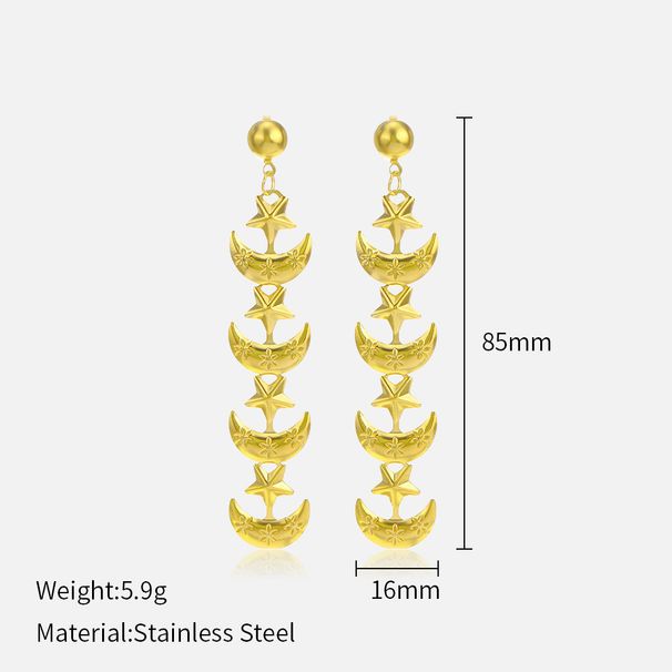 Women’s Jewelry Set Fashion Star Moon Stainless Steel Earrings Personality Trend Long Popular Gold Plated Pendant Earrings For Women_ipsvogv.com