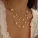 Brass Real Gold Electroplating Fashionable Simple Pearl Necklace Clavicle Chain Double Layer Stackable Retro Style Pearl Necklace For Women_ipsvogv.com