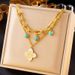Fashion niche design Metal retro double layer wear gold-plated stainless steel turquoise four-leaf clover pendant necklace_ipsvogv.com