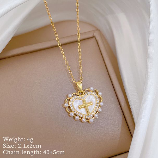 Love 【 】 Cross Light Luxury Charm Gorgeous Full Diamond Necklace Women's Versatile Clavicle Titanium Steel Chain 【 】_ipsvogv.com