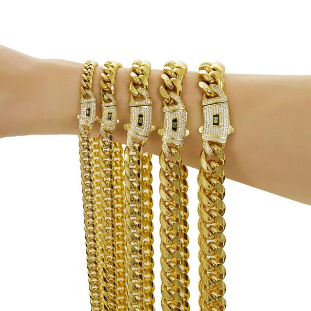 Men's Jewelry Electroplating 14K Gold Stainless Steel Titanium Steel Encrypted Cuban Chain Men's Necklace 6 14mm Wide Popular Fashion Jewelry_ipsvogv.com