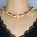 Women's Jewelry Punk Hip Hop Heart-Shaped Cuban Chain Necklace With Red Enamel And Zirconia Accents, Gold Tone_ipsvogv.com