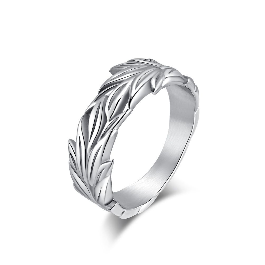 Retro neutral style leaf titanium steel ring niche personality wheat ear pattern stainless steel hand jewelry_ipsvogv.com