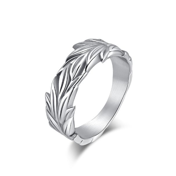 Retro neutral style leaf titanium steel ring niche personality wheat ear pattern stainless steel hand jewelry_ipsvogv.com