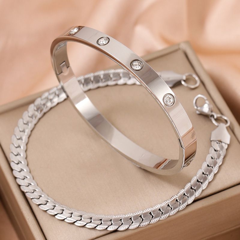 1 Set Of Stylish Simple Diamond Chain Temperament Men's Bracelet Set_ipsvogv.com