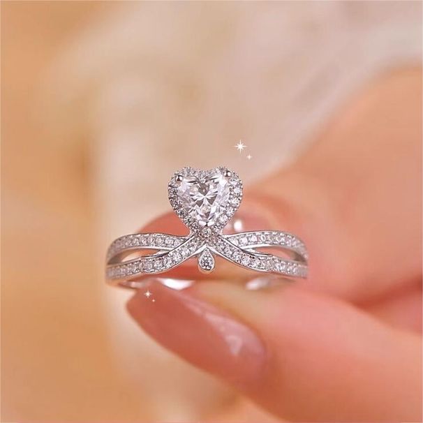 S Pure Silver Love Mosang Stone Women's Simple Heart Style, Temperament Ring, New Product_ipsvogv.com