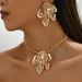 Metal Style Women's Flower Earrings Set Fried Dough Twists Chain Necklace_ipsvogv.com