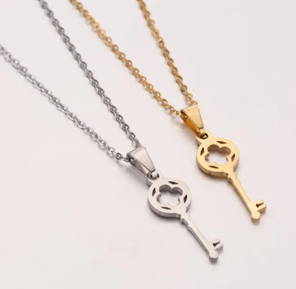 Stainless Steel Necklace For Women Lover's Flower Fashion Key Pendant Clavicle Choker Necklaces Valentine's Day Gift_ipsvogv.com
