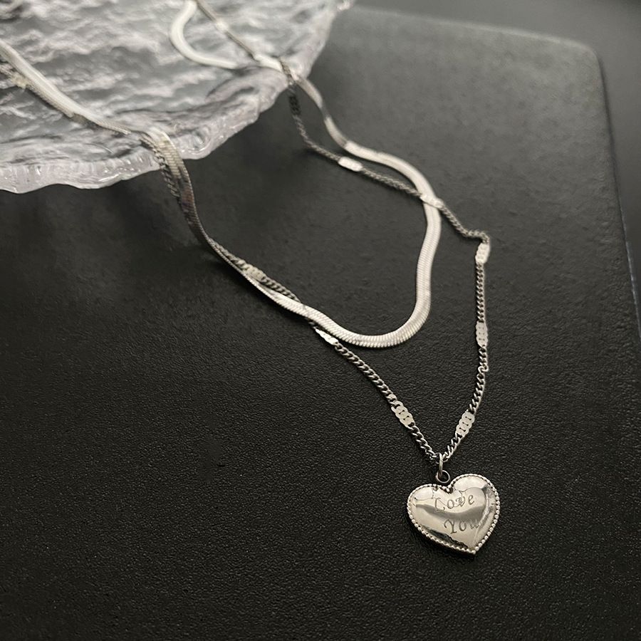 Titanium LOVE Love Double Layer Necklace For Women Folding And Wearing Personalized Versatile Collar Chain Stainless_ipsvogv.com