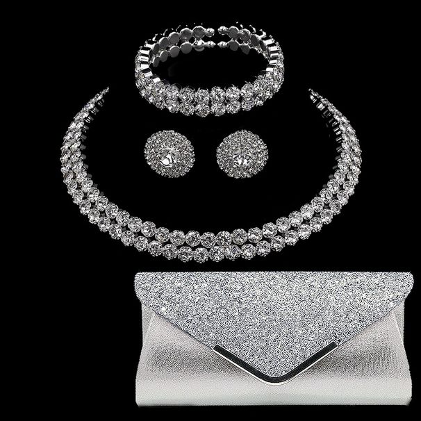 Fashion full diamond clavicle chain earrings bracelet clutch bag Bridal jewelry sets_ipsvogv.com
