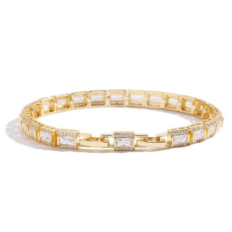 Tennis Chain Zircon Trendy Hip-Hop Gold-Plated Copper Men's Bracelet Jewelry_ipsvogv.com