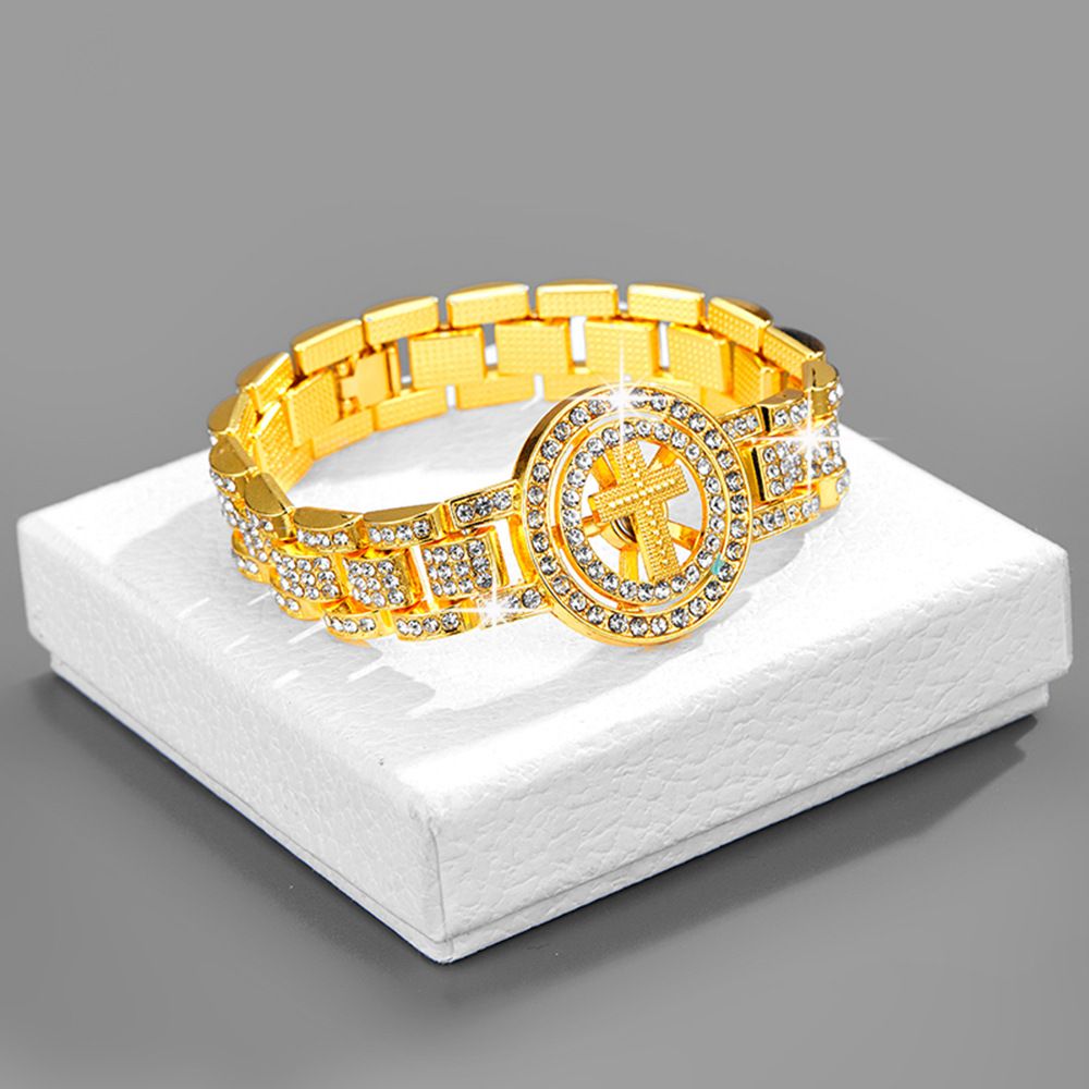 Full Diamond Cuban Chain Bracelet Set Fashion Personality Spiked Alloy Rhinestone Hip Hop Accessories_ipsvogv.com