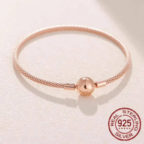 Real Sterling Sier Beads Snake Chain Bracelet Rose Gold Wire Fit Original Pandra Bead Charm Women Jewelry 2022_ipsvogv.com