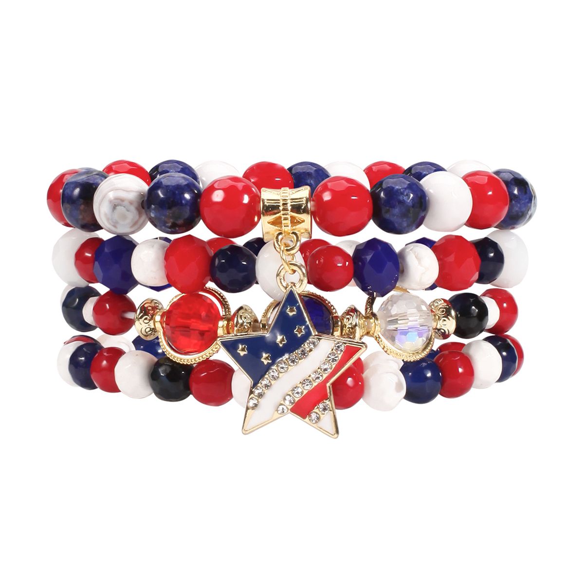 Five Pointed Star Handmade Patriotic Star Beaded Bracelet Set – Natural Stone American Flag Pendant Adjustable Independence Day Jewelry_ipsvogv.com