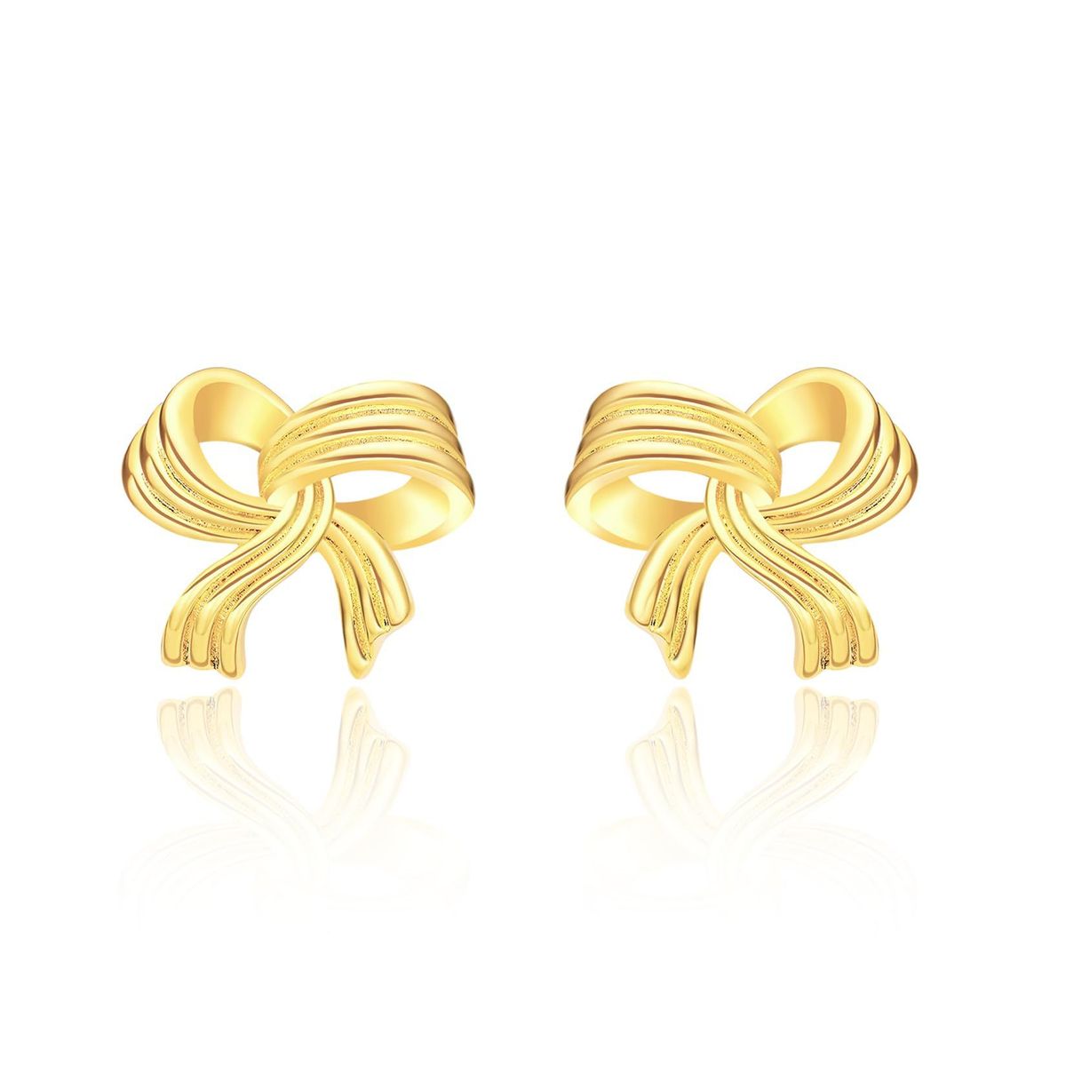 Hot Sale In Real Gold Brass Electroplating Creative Fashion Versatile Flowing Three Dimensional Bow Earrings_ipsvogv.com