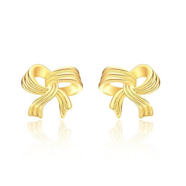 Hot Sale In Real Gold Brass Electroplating Creative Fashion Versatile Flowing Three Dimensional Bow Earrings_ipsvogv.com