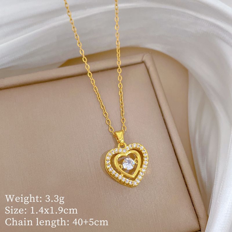 】 Love 【 Double Layered Dynamic Light Luxury Charm Gorgeous Full Diamond Necklace Women's Versatile Clavicle Titanium 【 】_ipsvogv.com