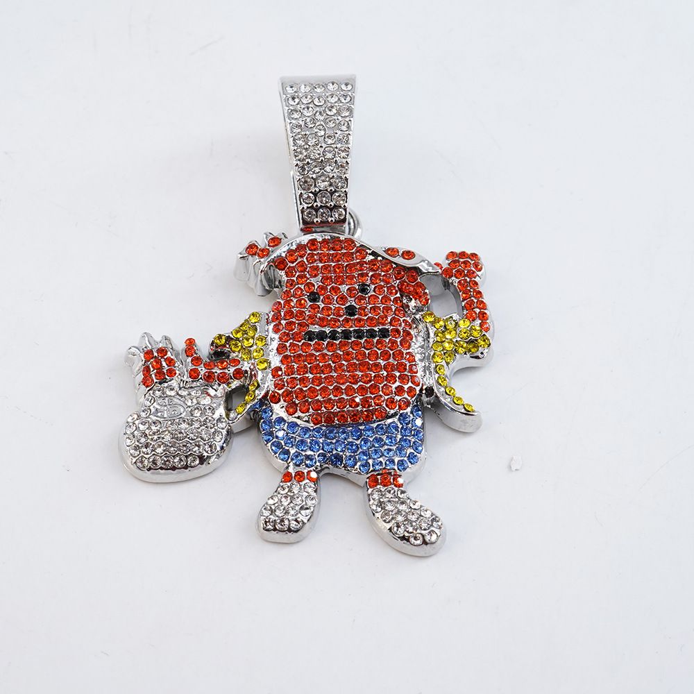 Hip Hop Style Cartoon Characters With Full Diamonds, Colorful Alloy Pendants, Personalized And Trendy Men's Necklaces,_ipsvogv.com
