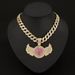 specializes In Fashion Men's Alloy Full Diamond Pink Love Angel Wing Pendant Hip-hop Necklace_ipsvogv.com