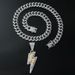 Hip Hop Style Alloy Full Personalized Trend Lightning Diamond Pendant Cuban Chain Necklace_ipsvogv.com