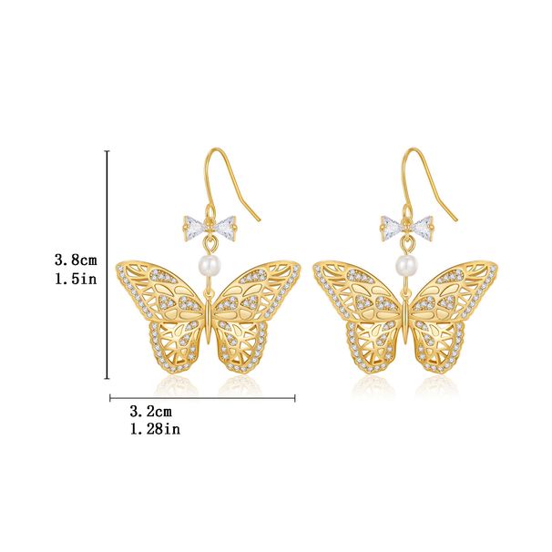 Exaggerated niche design hollow butterfly pendant earrings inlaid with zircon light luxury high end women's earrings_ipsvogv.com