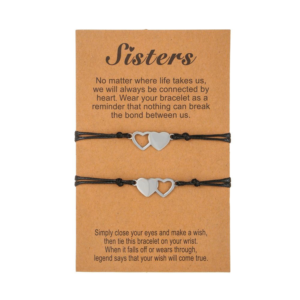 Sisters Card Bracelet European And American Creative Stainless Steel 5 Heart Woven Friendship Bracelet 5 Piece Set_ipsvogv.com