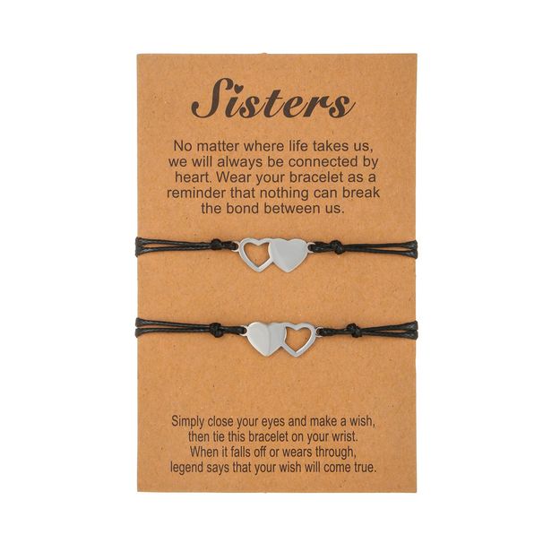 Sisters Card Bracelet European And American Creative Stainless Steel 5 Heart Woven Friendship Bracelet 5 Piece Set_ipsvogv.com