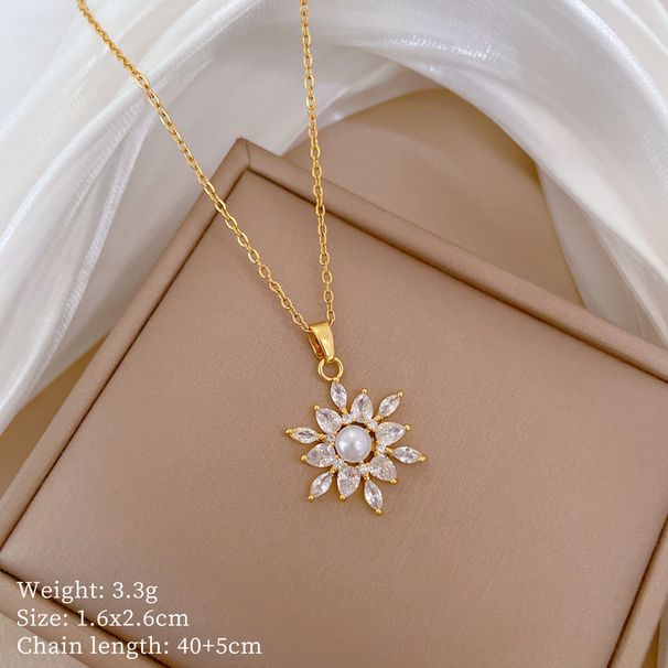 Steel 【 Titanium 】 Pearl Flower Zircon Light Luxury Temperament Gorgeous Full Diamond Necklace Women's Versatile 【 】_ipsvogv.com