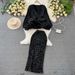 Women's fashion set female socialite temperament lantern long sleeve V-neck lotus leaf bright face shirt women's high waist sequin skirt_ipsvogv.com