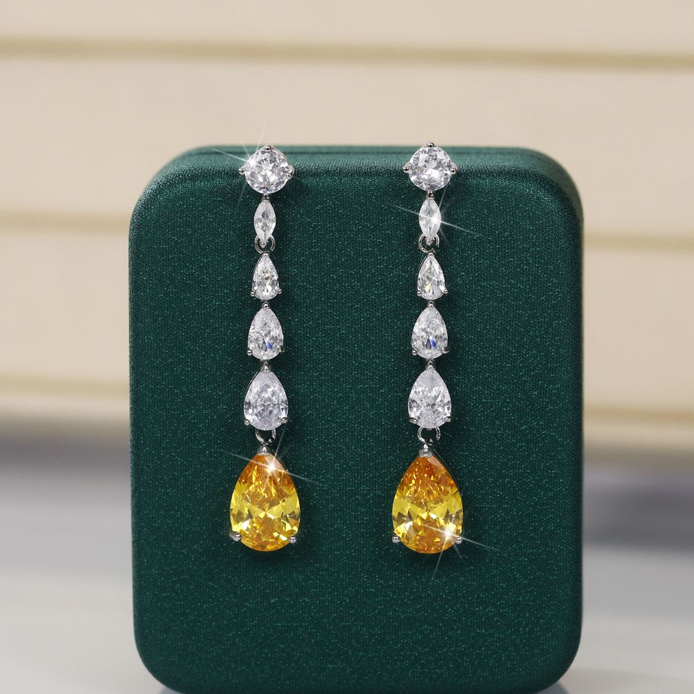 Cao Shi's Korean Edition New Pear Water Drop Shaped Zircon Long Tassel Fashion Women's Earrings_ipsvogv.com