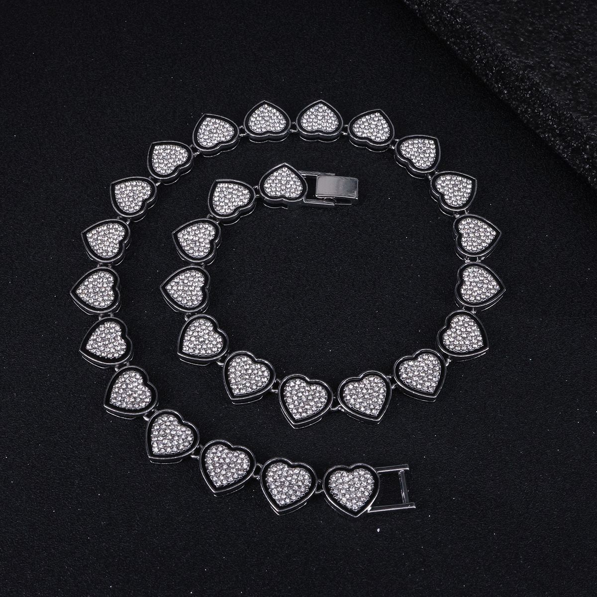 Unisex Jewelry Fashion Alloy New 15mm Oil Drop Love Full Diamond Necklace For Men And Women Street Rap Cool Hip Hop Cuban Chain_ipsvogv.com