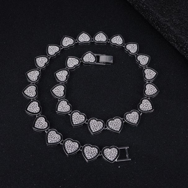 Unisex Jewelry Fashion Alloy New 15mm Oil Drop Love Full Diamond Necklace For Men And Women Street Rap Cool Hip Hop Cuban Chain_ipsvogv.com