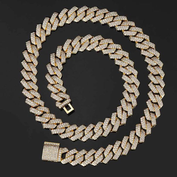 Hip Hop Full Diamond Diamond Cuban Chain Personality Zircon Necklace Men's Versatile High End Fashion Jewelry_ipsvogv.com