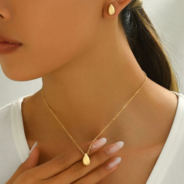 Sweet and fresh women's water droplet necklace earring set, niche geometric design, collarbone chain, versatile_ipsvogv.com