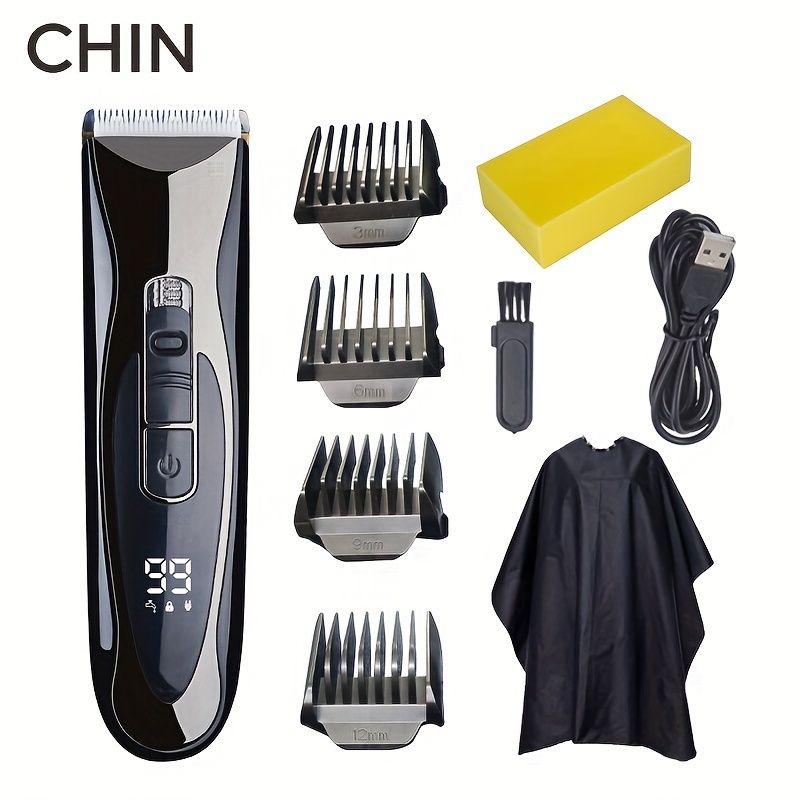 Waterproof Electric Hair Clipper with LED LCD Screen Ideal for Men's Hair Cutting and Grooming, Rechargeable Hair Cutting with Pusher for Precision C_ipsvogv.com