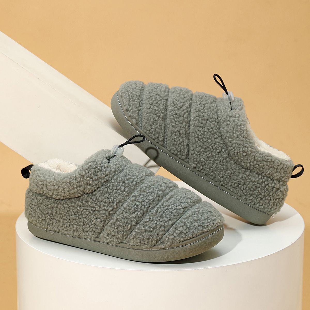 New autumn and winter cotton slippers couples indoor household bag with velvet warm elastic rope month shoes cotton shoes_ipsvogv.com