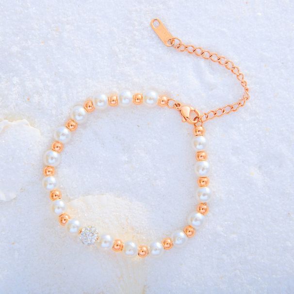 Stainless Steel Pearl Inlaid Zircon Round Ball Bracelet Ladies Jewellery Gifts For Women Mum_ipsvogv.com