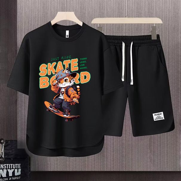 Men's Clothing 2024 Waffle Casual Summer Suit Men's Loose Teen Short sleeved T shirt Shorts Handsome Two piece Suit_ipsvogv.com