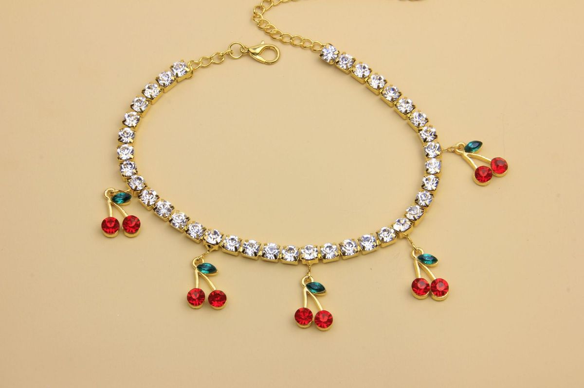 Novelty Rhinestone Hip-Hop Tennis Cherry Pendant Single Row Micro Paved Full Diamond Fashion Necklace_ipsvogv.com