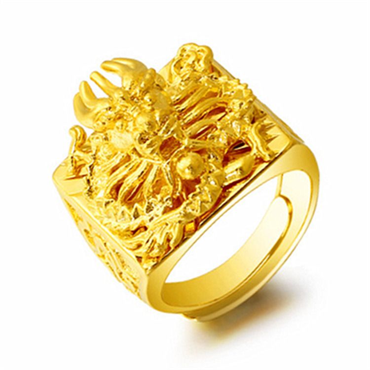 3D Dragon Head Relief Mighty Men's Open Ring Thick Vietnamese Gold Plated Jewelry_ipsvogv.com